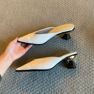Designer Brand Real Leather White Mules